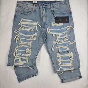 Levi’s‎ Hi-Ball Roll Premium Denim 38 Destroyed Ripped Lined Front NWT Grunge